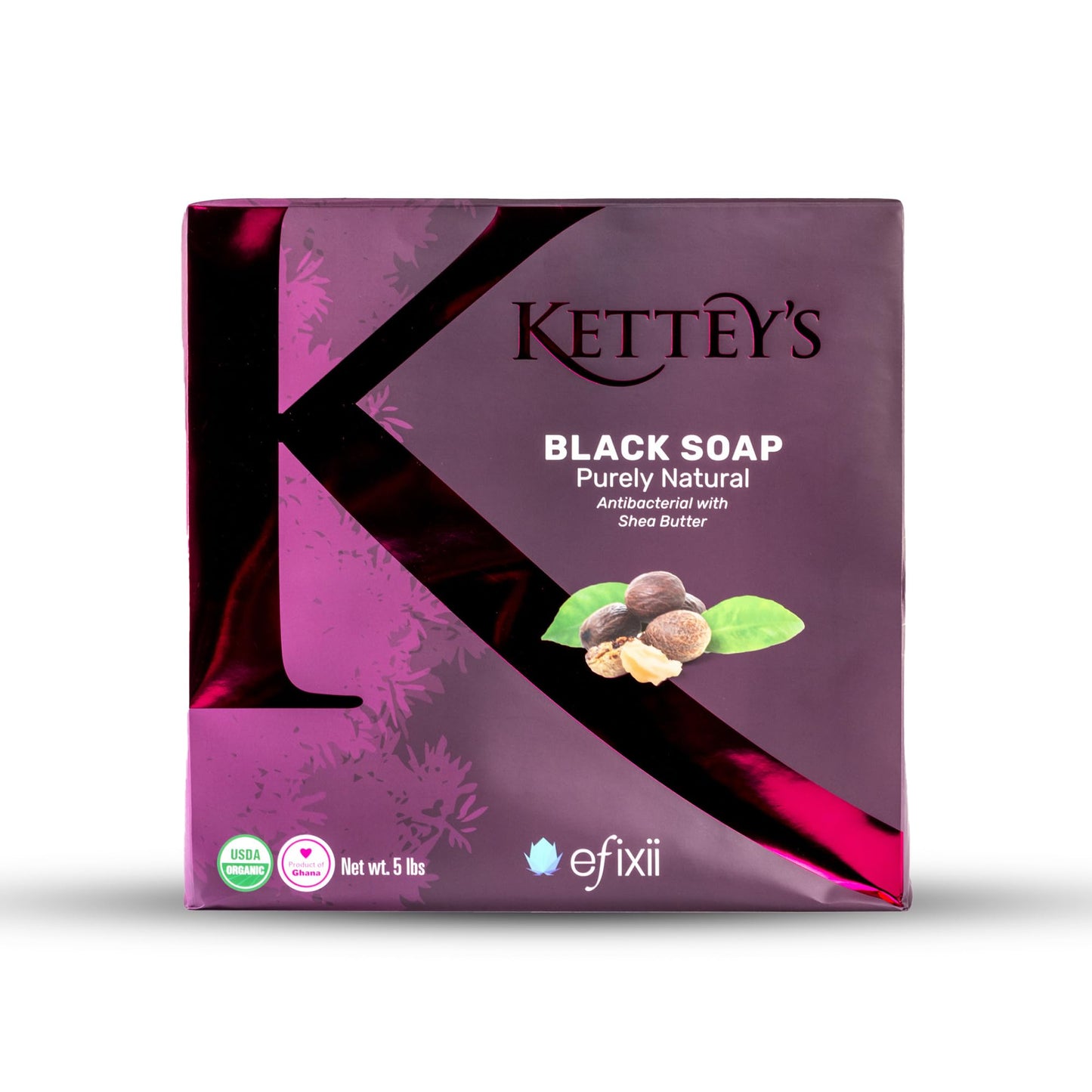 KETTEY'S African Black Soap Bar, 4.25 oz – USDA Organic, Natural Exfoliating Soap with Shea Butter, Gentle Face & Body Cleanser from Ghana (1, 5 lb)