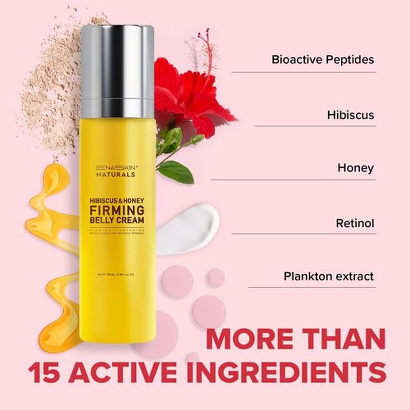 Enaskin Naturals Belly Firming Cream: Hibiscus & Honey Skin Tightening Cellulite Cream - Women Body Lotion for Firmness and Lift of Thighs & Stomach - Tummy Butter Stretch Marks - 100ML