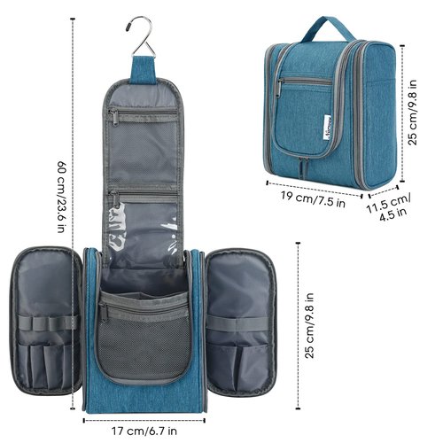 Narwey Small Hanging Travel Toiletry Bag Cosmetic Make up Organizer for Women and Men (Medium, Navy Blue)