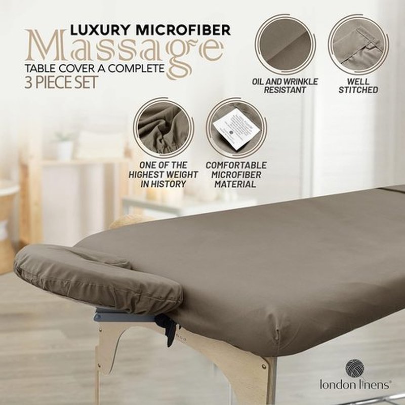 LONDON LINENS Soft Microfiber Massage Table Sheets Set 3 Piece Set - Includes Massage Table Cover, Massage Fitted Sheet, and Massage Face Rest Cover (Walnut), Pack of 2