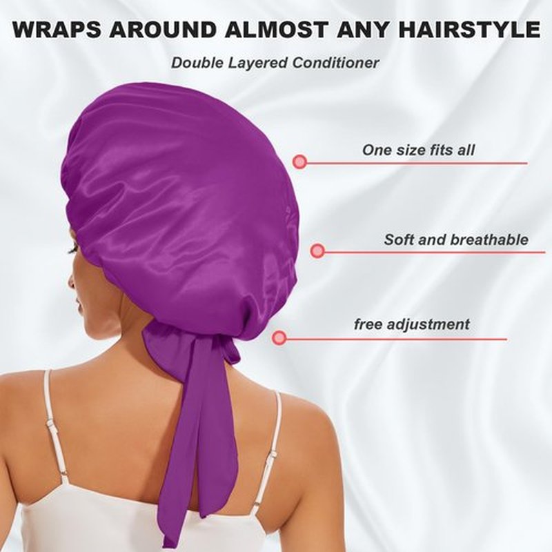 Satin Bonnet for Sleeping, Silk Bonnet for Sleeping Women, Double-layer Satin Bonnet with Tie Band Purple