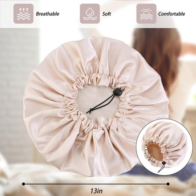 Satin Bonnet Silk Bonnet for Curly Hair Bonnet Braid Bonnet for Sleeping Bonnets for Women Large Double-Layer Adjustable(Champagne&Pink)