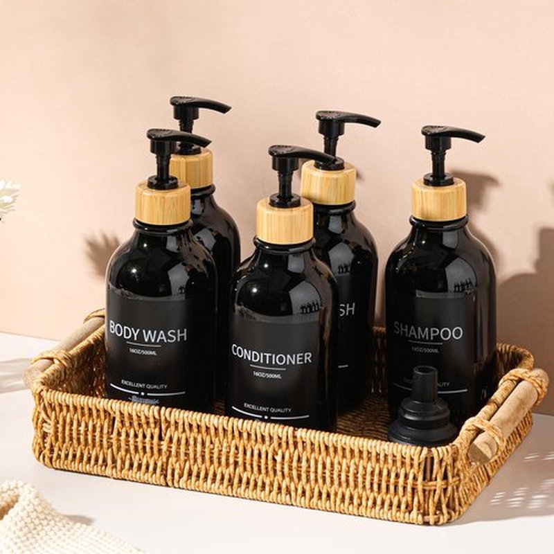 Mithrgrous Shampoo and Conditioner Dispenser Bottles,5Pack Shampoo Bottles Refillable,16.9oz Refillable Shampoo and Conditioner Bottles,(Black) Bathroom Shampoo Dispenser Set