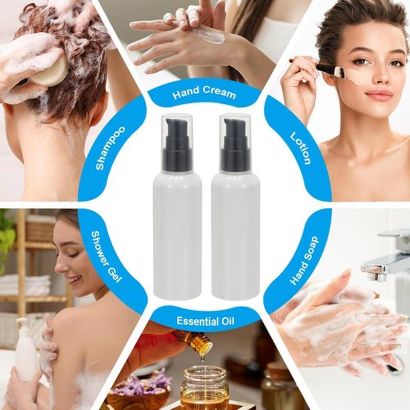 PATIKIL Travel Pump Bottles, 6 Pcs 3.4Oz(100ml) Leak Proof Refillable Empty Dispenser Container Squeeze Bottle with Pump for Shampoo Toiletries Lotion Cream, White