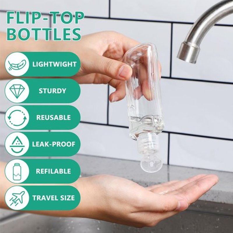 Domensi 36 Pcs 3.4 oz Travel Bottles with Flip Cap Clear Plastic Travel Size Containers Portable Leak Proof Squeeze Bottle Refillable Empty Cosmetic Containers for Liquid Shampoo Lotion(Clear)
