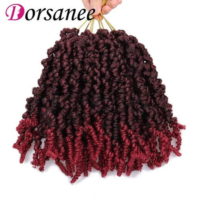 Dorsanee Pre-twisted Spring Twist Crochet Hair 8 Inch 4 Packs Short Curly Crochet Hair Pre Looped Crochet Braids Mini Passion Twists Fluffy Twist Synthetic Hair Extensions (8 Inch,Tbug#)