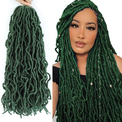 Soft Locs Crochet Hair 24Inch 2 Packs Faux Locs Crochet Hair Pre Looped Green Color Synthetic Hair Extension for Women (24Inch, 2Packs Green) …