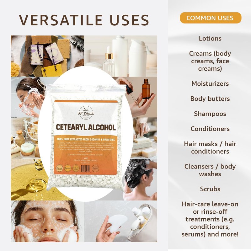 CETEARYL Alcohol (1 lbs / 16 oz) 100% Pure Extracted from Coconut & Palm Oils. Premium Granules Cetearyl Alcohol for Lotion Making, Creams, Scrubs, Shampoos, Conditioners, Moisturizers | 1 Pound