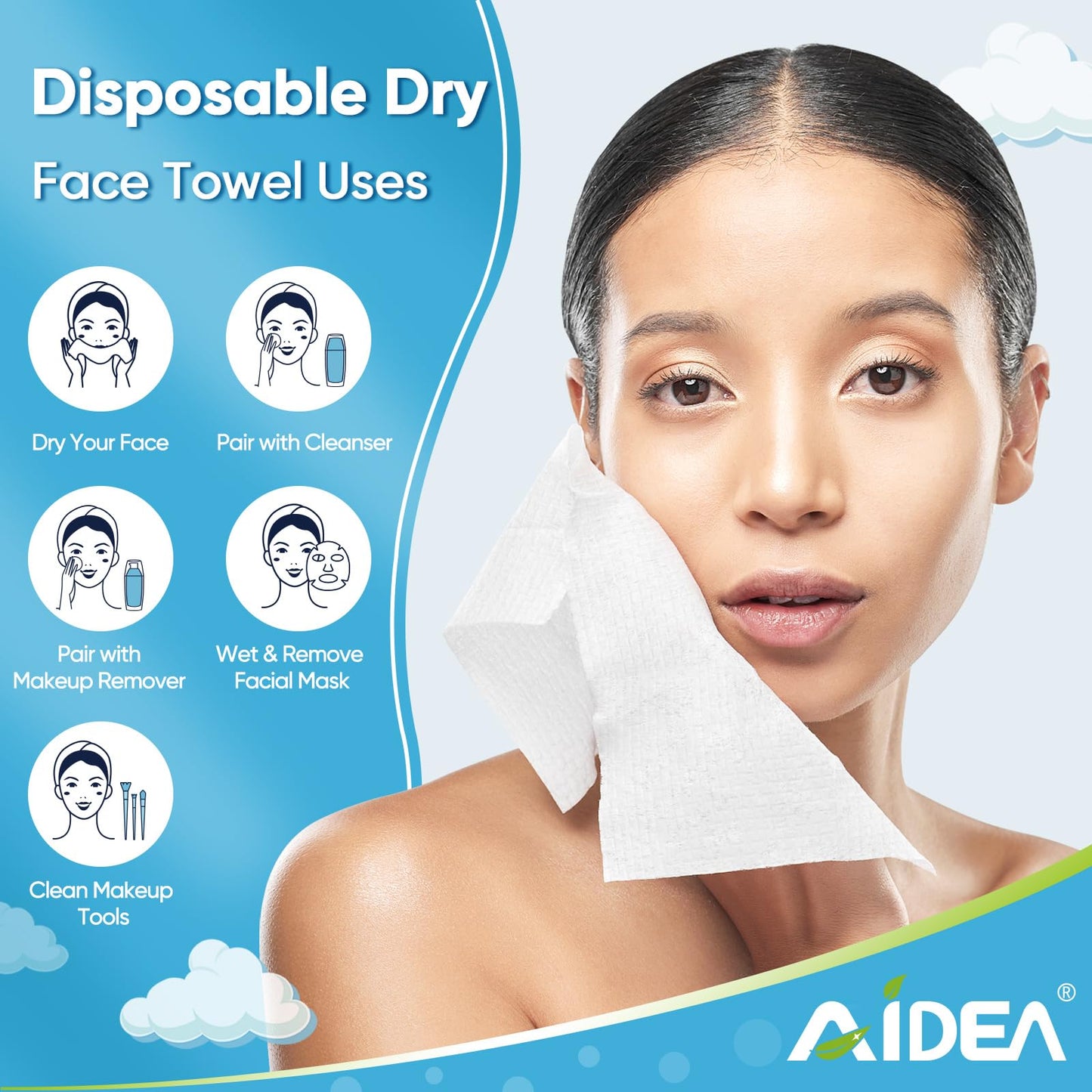 AIDEA Face Towels Disposable-200Ct (4 Box), Face Cloths for Sensitive Skin