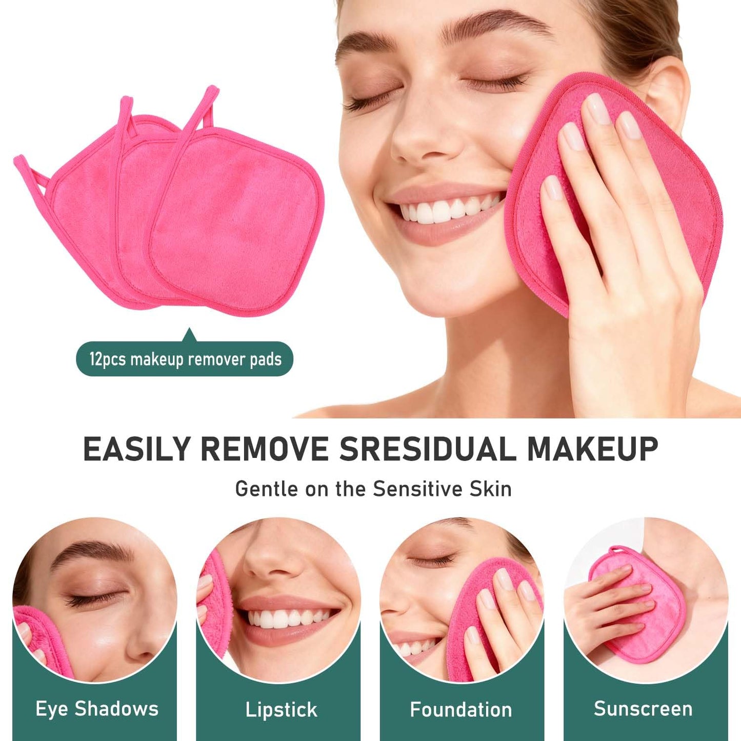 12 Pack Makeup Remover Cloth, 6" x 6" Reusable Makeup Remover Towels Face Washcloth for Washing Face, Makeup Remover Pads Cosmetic Face Wash (Pink)