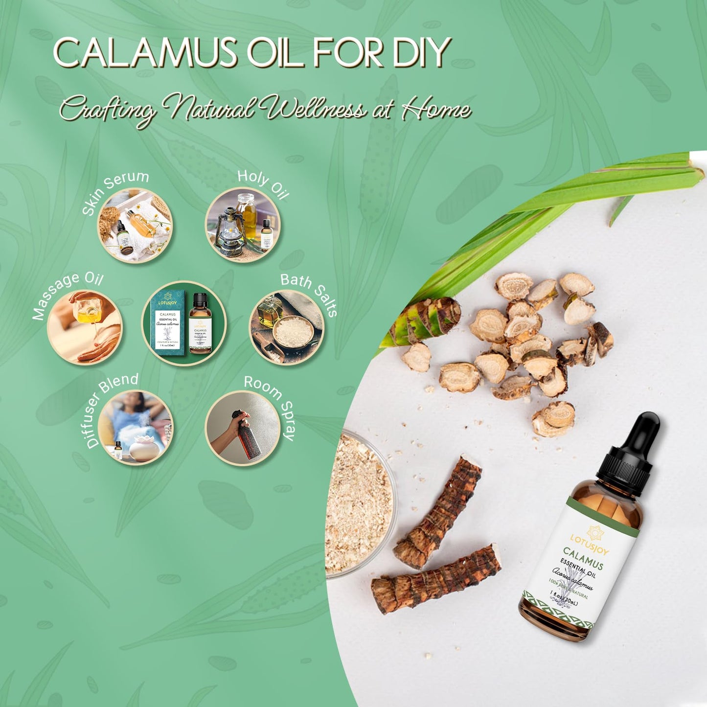 LOTUSJOY Calamus Essential Oil for Skin Hair Diffuser DIY Anointing Oil- 1 Oz