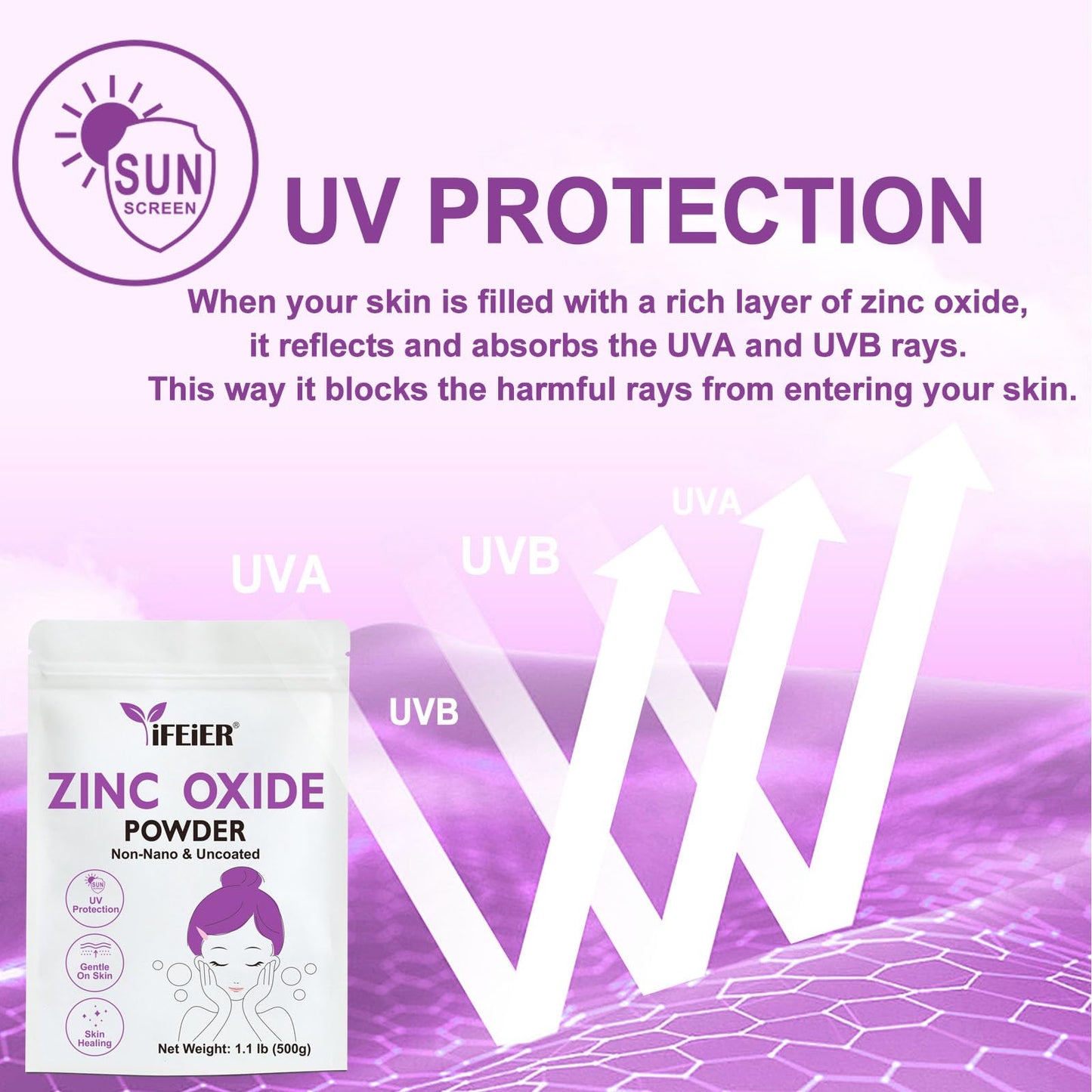 iFEiER Zinc Oxide Powder | 500g(1.1 lb) 100% Pure Non Nano Uncoted Zinc Oxide Powder for Skin Protection | Cosmetics Grade Ideal for DIY Sunscreen, Lotion, Deodorant, and Skincare