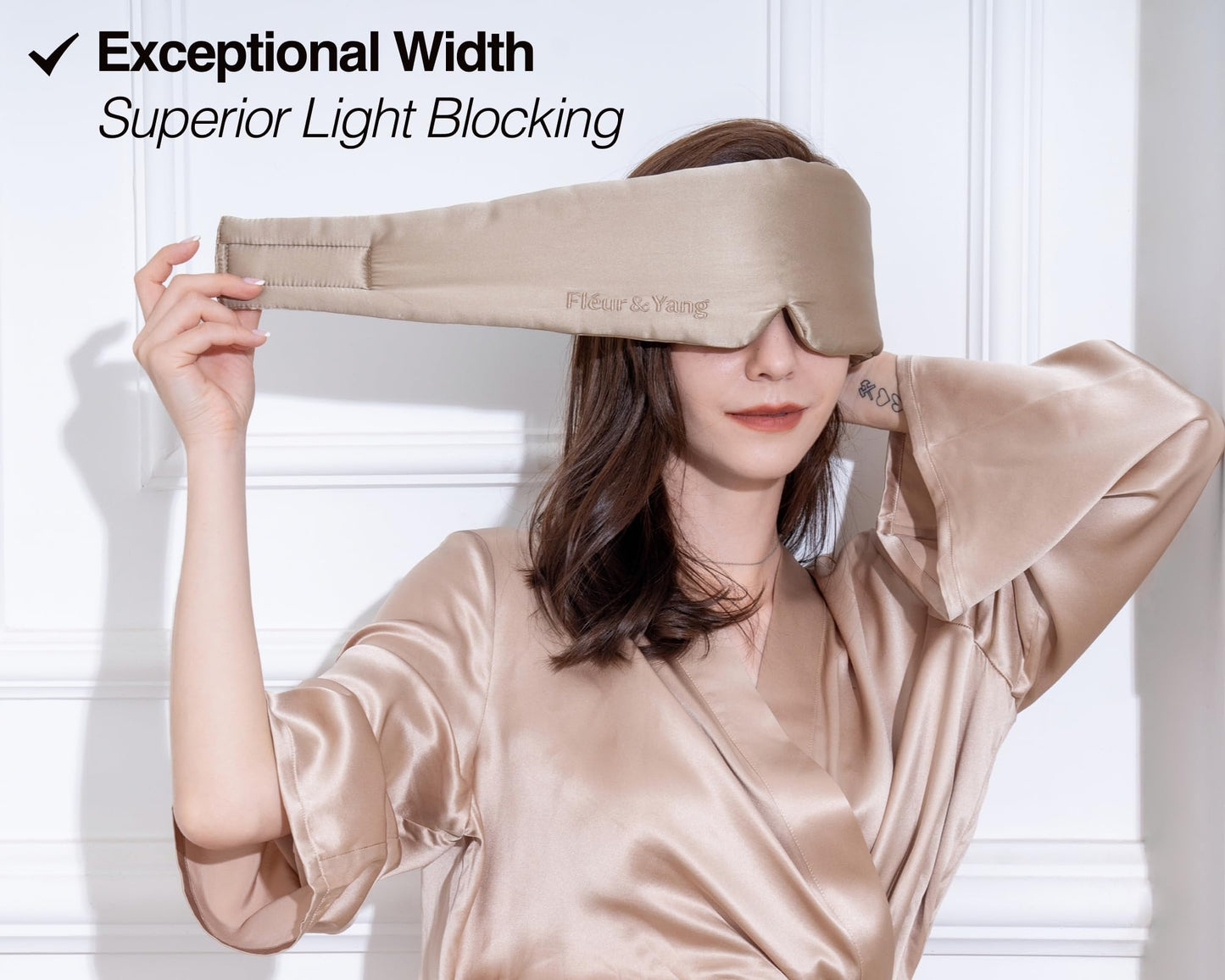 Fleur&Yang Silk Sleep Mask, Adjustable Blackout Sleeping Mask for Men Women, Soft Breathable 100% Mulberry Silk Fabric, Cooling Eye Cover Blindfold for DeepSleep or Meditation (Flax Gold)