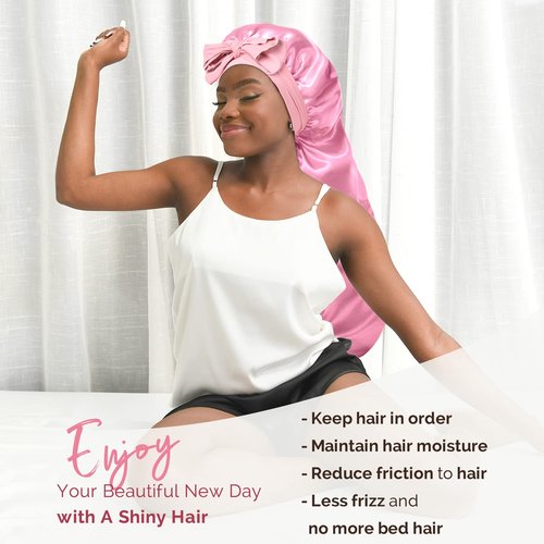 YANIBEST Silk Bonnet for Sleeping Women Braid Bonnet for Long Hair with Tie Band Satin Bonnet for Braids Hair Sleeping Cap Gifts for Women