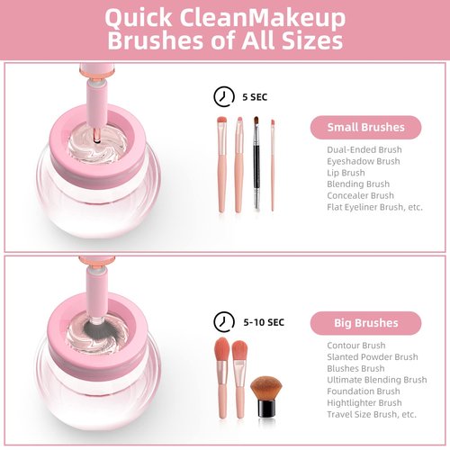 Makeup Brush Cleaner Dryer, Neeyer Super-Fast Electric Brush Cleaner Machine Automatic Brush Cleaner Spinner Pink color…