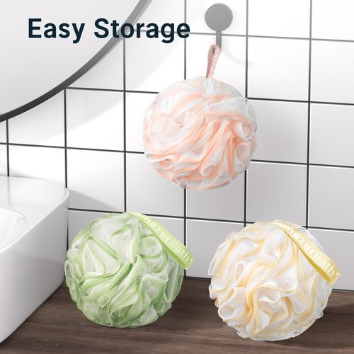 AmazerBath Loofah Sponge, Shower Loofah 60g/PCS - Body Scrubber Loofa Set of 3 Cotton Candy Trio, Bath Sponge for Men and Women