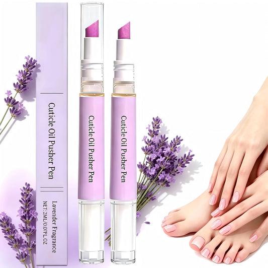 2 Pcs 2-in-1 Cuticle Oil Pusher Pen, Ceramic Cuticle Remover Pen, Gentle Exfoliation, Moisturizing & Brightening for Dry Damaged Nails & Hangnails, Portable Nail Care Tool