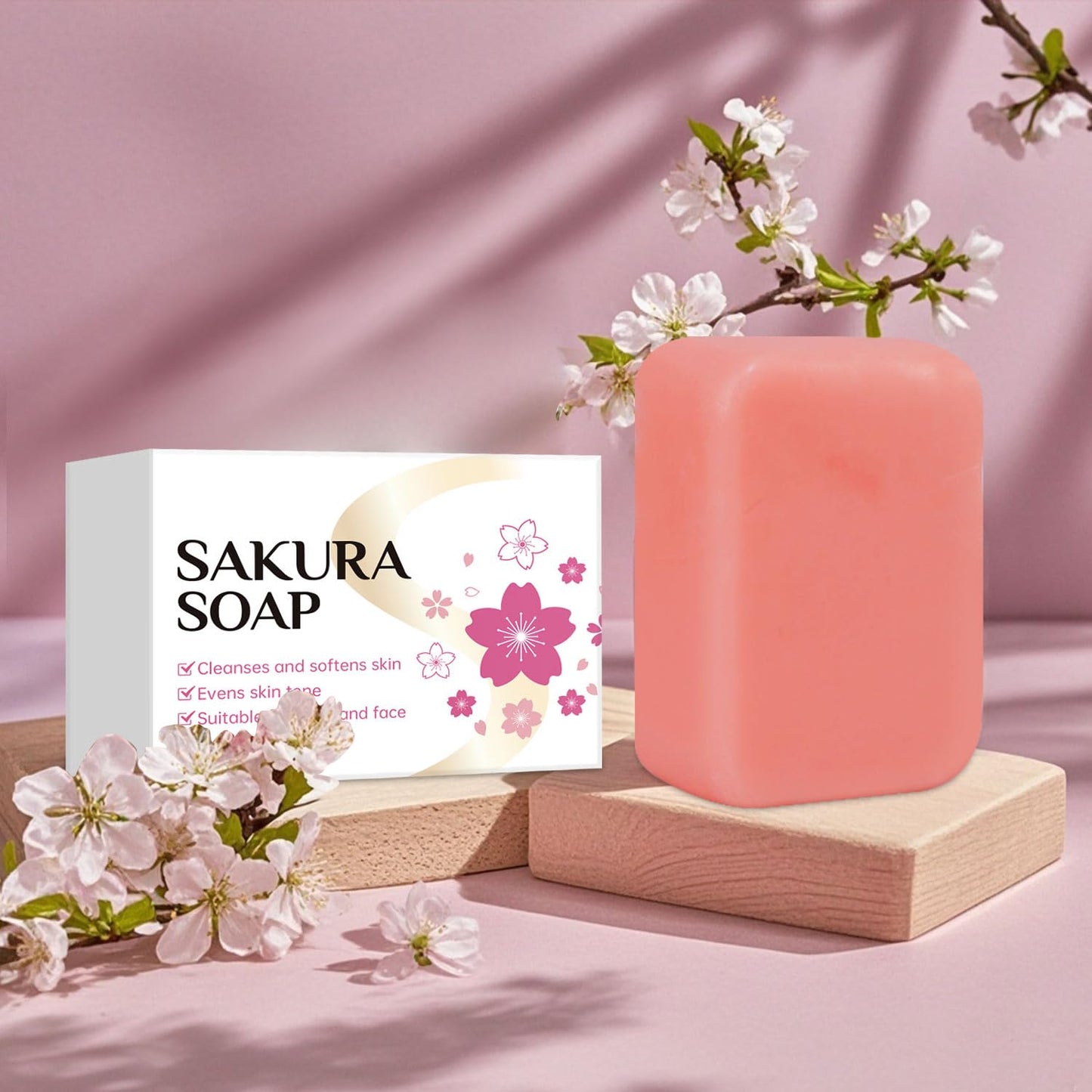 Vawolecy Sakura Soap for Face and Body, Cherry Blossom Soap Bar, Cleaing, Softening, Evening Skin Tone