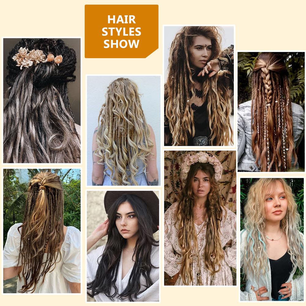 Aguacor Loose Wave Dreadlocks Synthetic French Curly Single Ended Dreadlock Extensions 24inches 10 Strands Thin Soft Spanish Curly SE Dreadlock Extensions for Women (10 Strands, 613#)