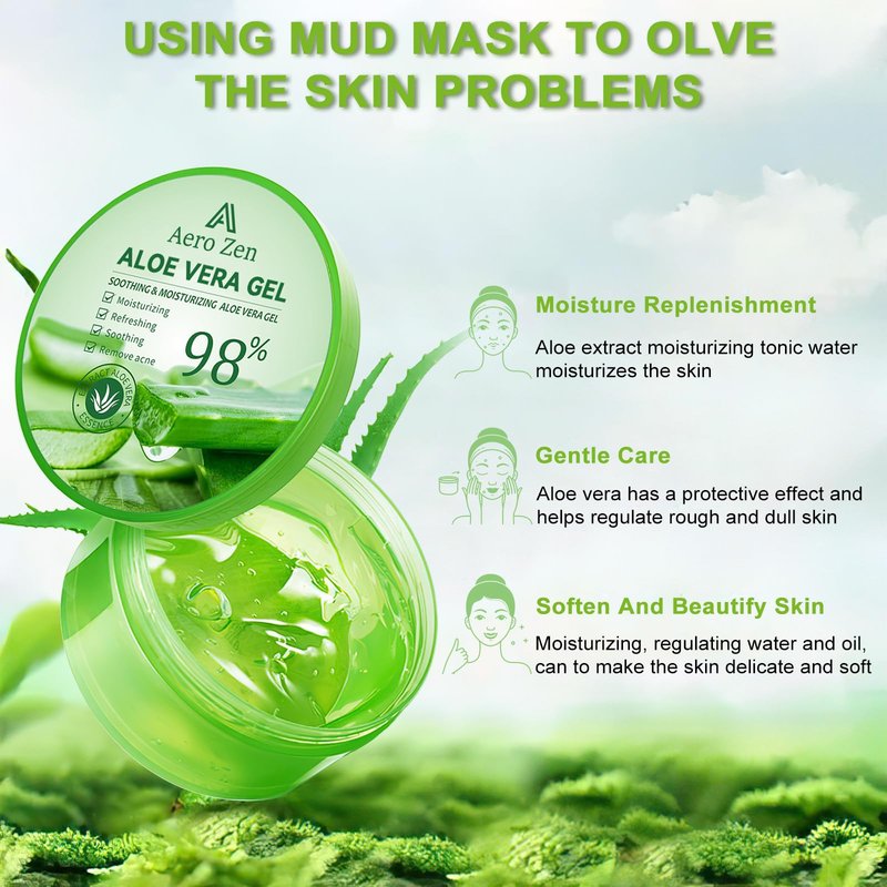 Aero Zen Organic Aloe Vera Gel for Face Made within 12 Hours of Harvest, 98% Pure Aloe Vera Gel for Skin, Scalp, & Hair, Soothing Aloe Face Moisturizer, Multipurpose Skin Care（20oz）