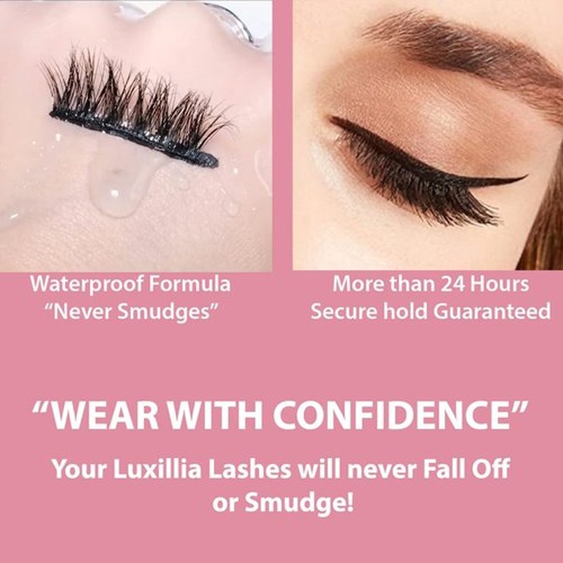 Luxillia 10 Piece Eyelash Magnetic Lashes with Eyeliner (Clear and Black) - Natural Looking False Magnetic Eyelashes Kit with Waterproof Liquid Liner Applicator, 8D, 3D Look, Reusable Fake Eye Lash
