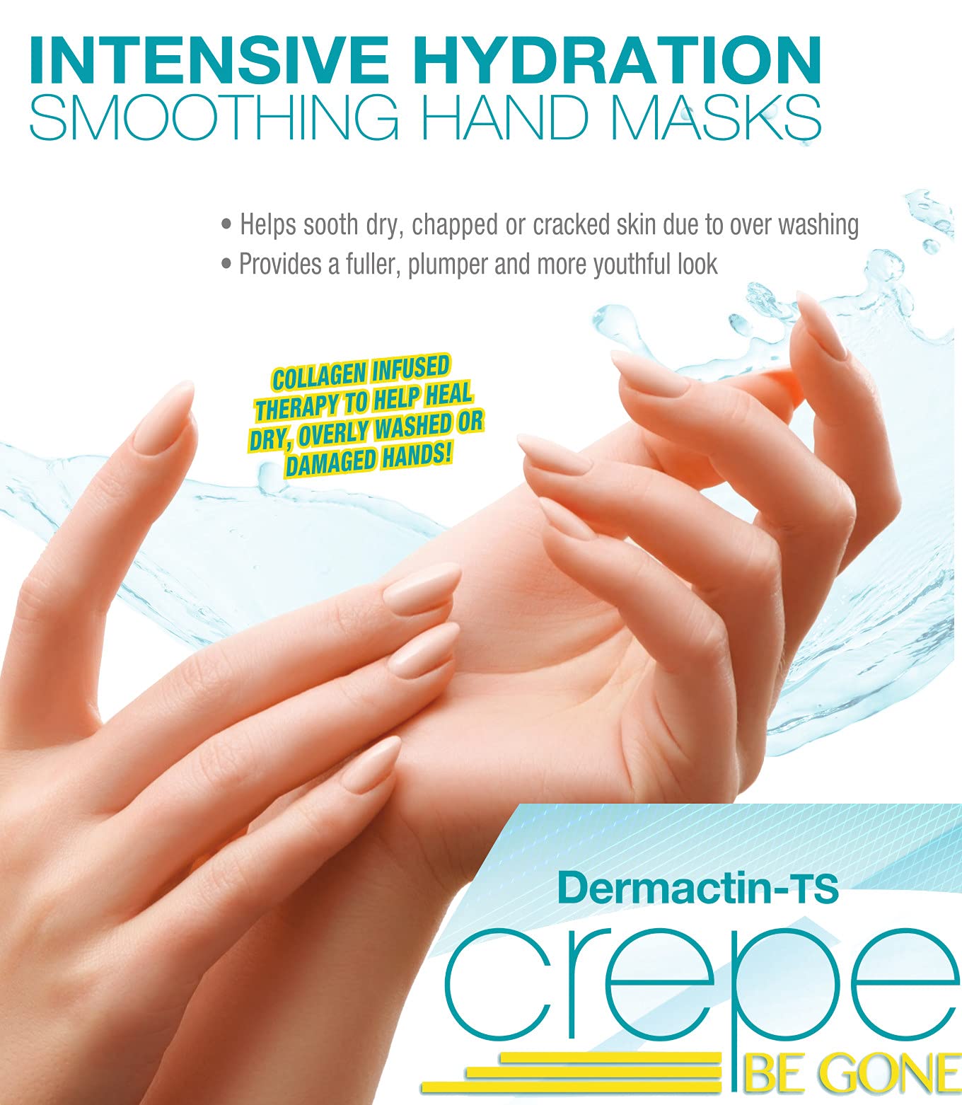Dermactin-TS Crepe Be Gone Intense Hydration Smoothing Hand Mask - Moisturizing Gloves Hand Skin Repair, Collagen Hand Mask