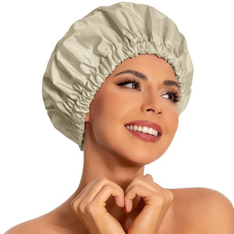 Reusable Shower Cap for Women, Large Waterproof Shower Bonnet Washable Elastic Band Bath Hair Hat for Long Hair, Braids(Gray Yellow)