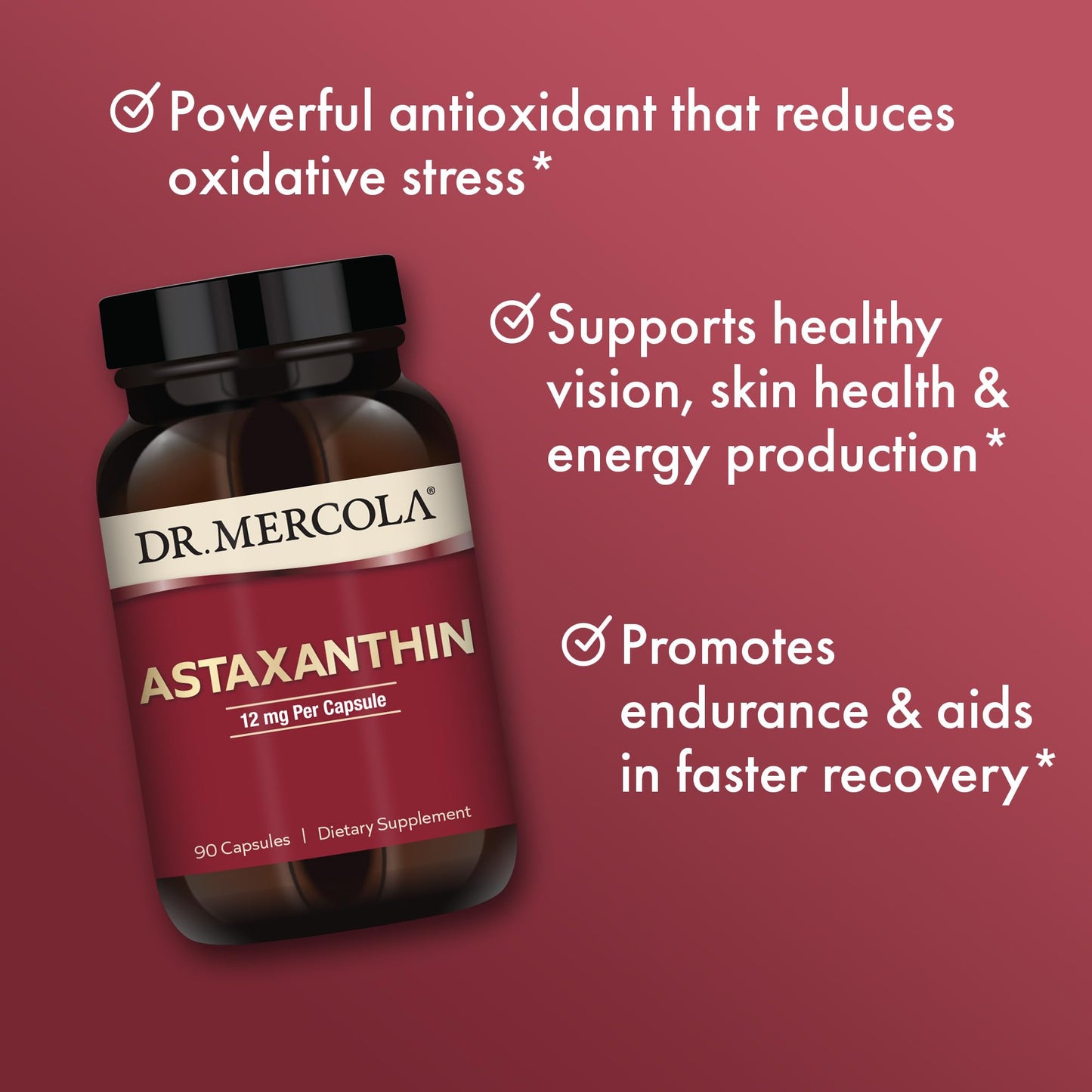 Dr. Mercola Organic Astaxanthin - 12 mg Astaxanthin - Powerful Antioxidant Support - Organic Microalgae Extract - Non-GMO, Gluten-Free & Soy-Free - 90 Capsules (90 Servings)