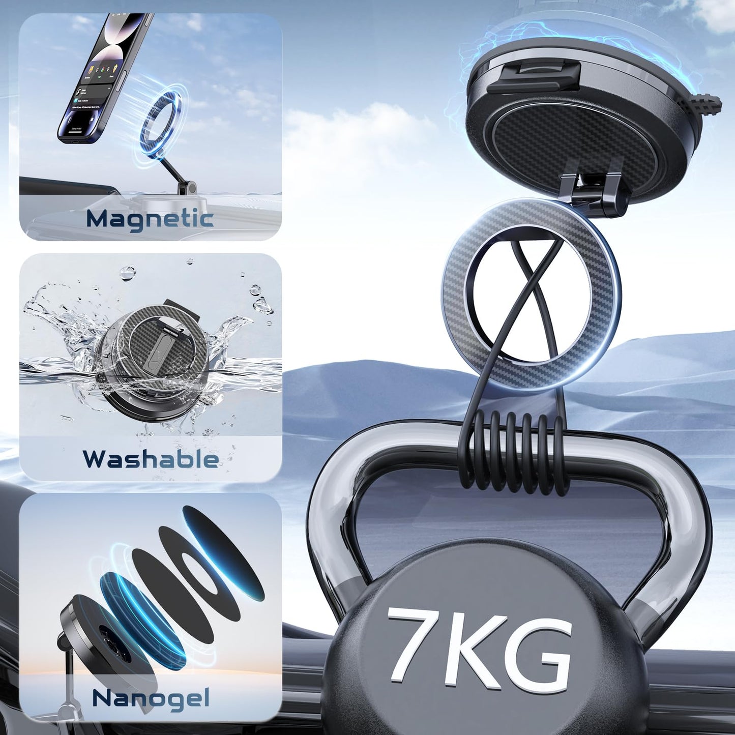 Beniduck Strong Magnetic Phone Holder for Car & Desk, Compatible with MagSafe, Secure Lock, Universal 360° Rota-Table Car Phone Mount for Dashboard, Glass, Table, Carbon Fiber