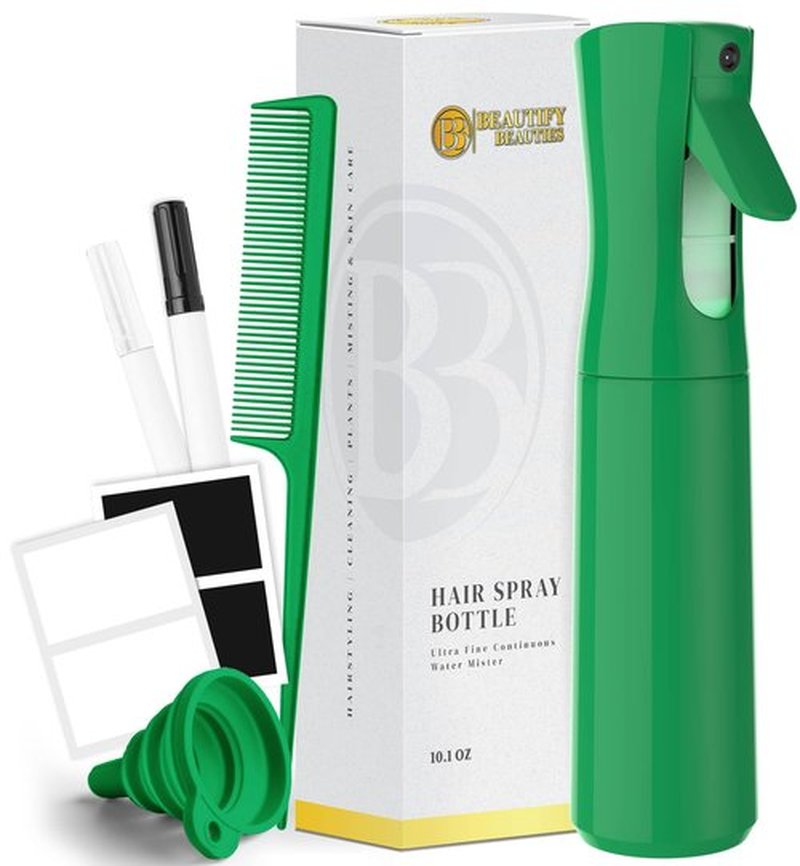 BeautifyBeauties Hair Spray Bottle – Ultra Fine Continuous Water Mister for Hairstyling, Cleaning, Plants, Misting & Skin Care (Green, 10.2 Ounces)