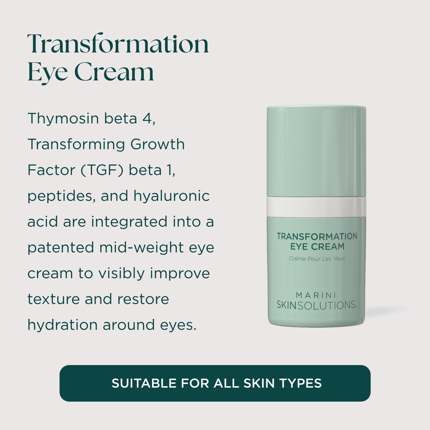 Marini SkinSolutions Transformation Eye Cream - Visibly Improves Texture, Wrinkles & Hydration with Anti-Aging Peptides, Growth Factors & Hyaluronic Acid - Cruelty Free - Made in the USA - 0.5 oz