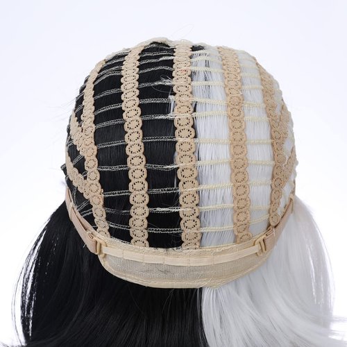 PATTNIUM Black White Bob Wig Short Straight Wig with Bangs Two Color Bob Wig for Women and Girls Synthetic Wig (Black White)