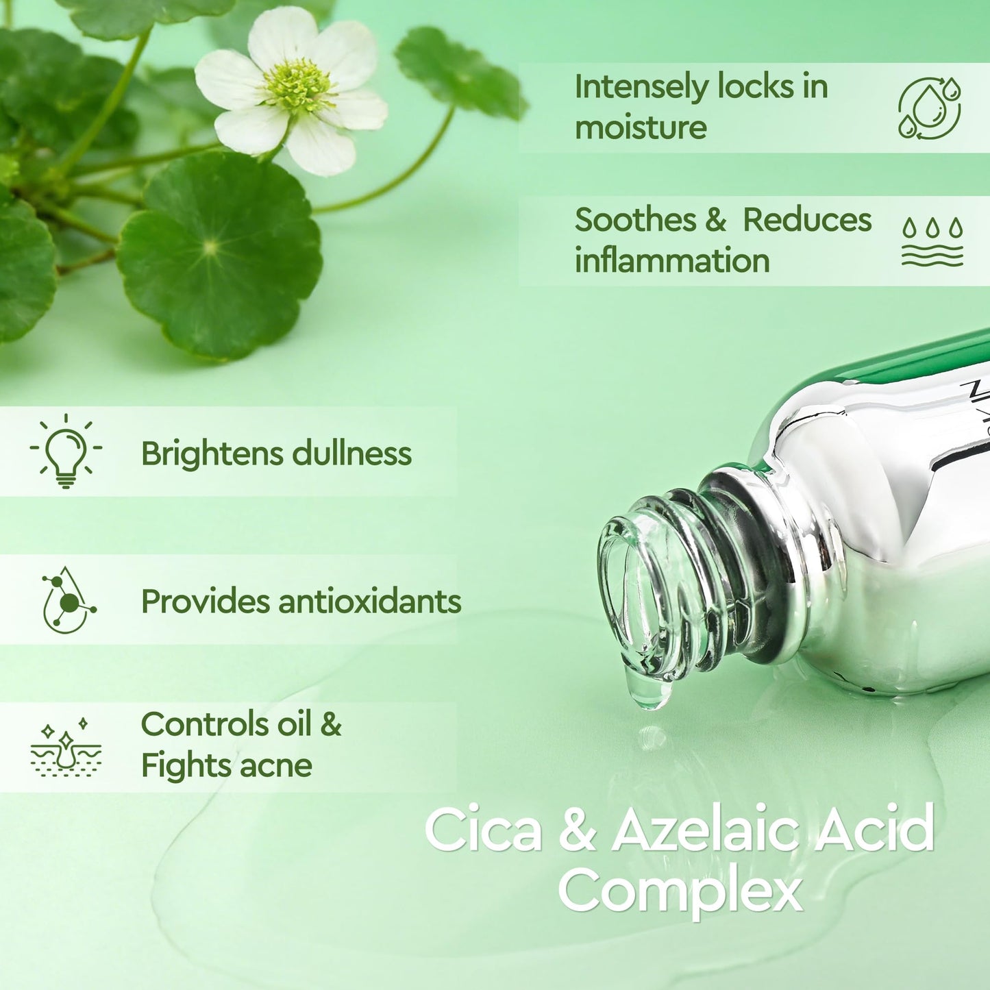 10% Azelaic Acid Serum Redness Soothing Face Serum with Niacinamide & Centella Asiatica Hydrating Acne Treatment for Sensitive Skin Azelaic Acid Formula Centella Asiatica CICA Facial Serum Skin Care