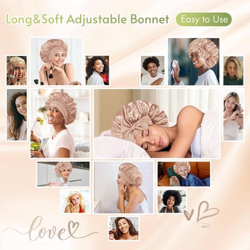 BONNET QUEEN Satin Bonnet Silk Bonnet for Sleeping Women Hair Bonnet Night Sleep Cap Scarf wrap for Curly Hair with tie Band Champagne