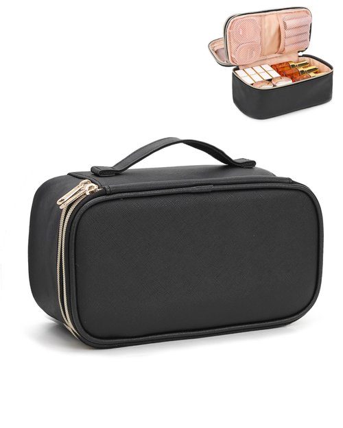 Relavel Travel Makeup Bag Small Make Up Bags for Women Portable Cosmetic Bag Organizer Cute Toiletry Bag with Makeup Brush Holder Waterproof Makeup Pouch for Car
