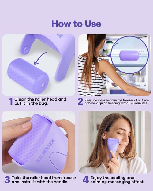 BearKig Ice Roller, Ice Roller for Face, Ice Face Roller, Cold Facial Ice Roller Massager for Eye Puffiness, Women's Gifts, Migraine, TMJ Pain Relief & Minor Injuries, Skin Care Products (Purple)