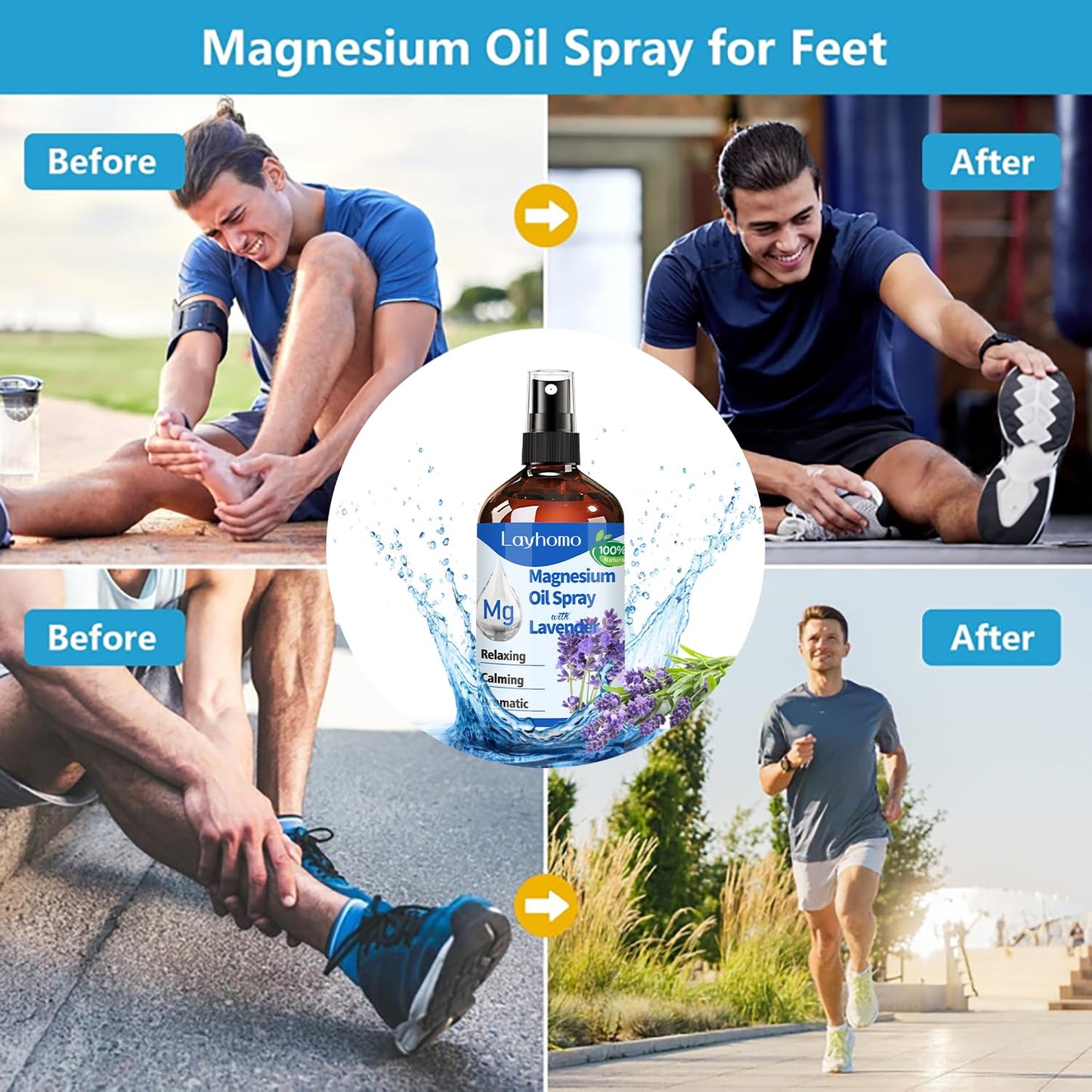 Magnesium Oil for Feet,Pure Magnesium Spray for Sleep,Liquid Topical Athletes Foot Spray Soothing Sore Muscles,Relaxing Leg Cramps Pain Ultra Concentration with Lavender Oil (Magnesium Oil)