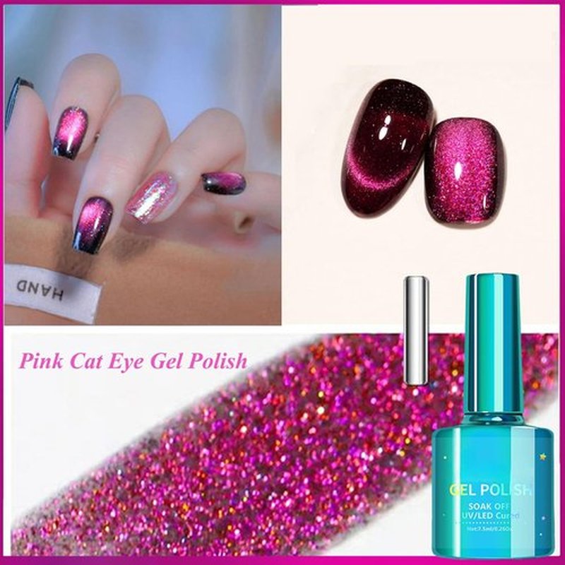 KAHSOSE Hot Pink Cat Eye Gel Polish, Cat Eye Gel Nail Polish with Magnet, 12D Gel Magnetic Nail Polish, UV Dark Pink Cat Eye Gel Nail Polish Long Wearing, Cateye Gel Polish for All Seasons