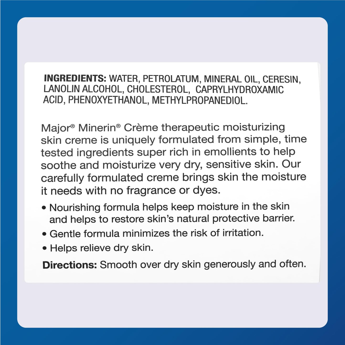 MAJOR Therapeutic Moisturizing Minerin Créme - Body Cream Moisturizer for Dry Skin - Fragrance-Free - 16 Oz.