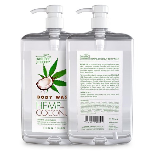Natural Therapy Body Wash for Women and Men with Hemp & Coconut Oils - Shower Gel Cleanses and Moisturizing Skin - With Pure Dead Sea Minerals Nourish for Body - Pack of 2 (67.6 fl.oz)