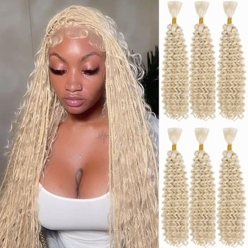 Deep Wave Bulk hair for Braiding Wet and Wavy Micro Braiding No Weft Faux Deep Wave Braiding Hair Extensions for Box Boho Braids 450g with 6 Bundles #613 (20 Inch)
