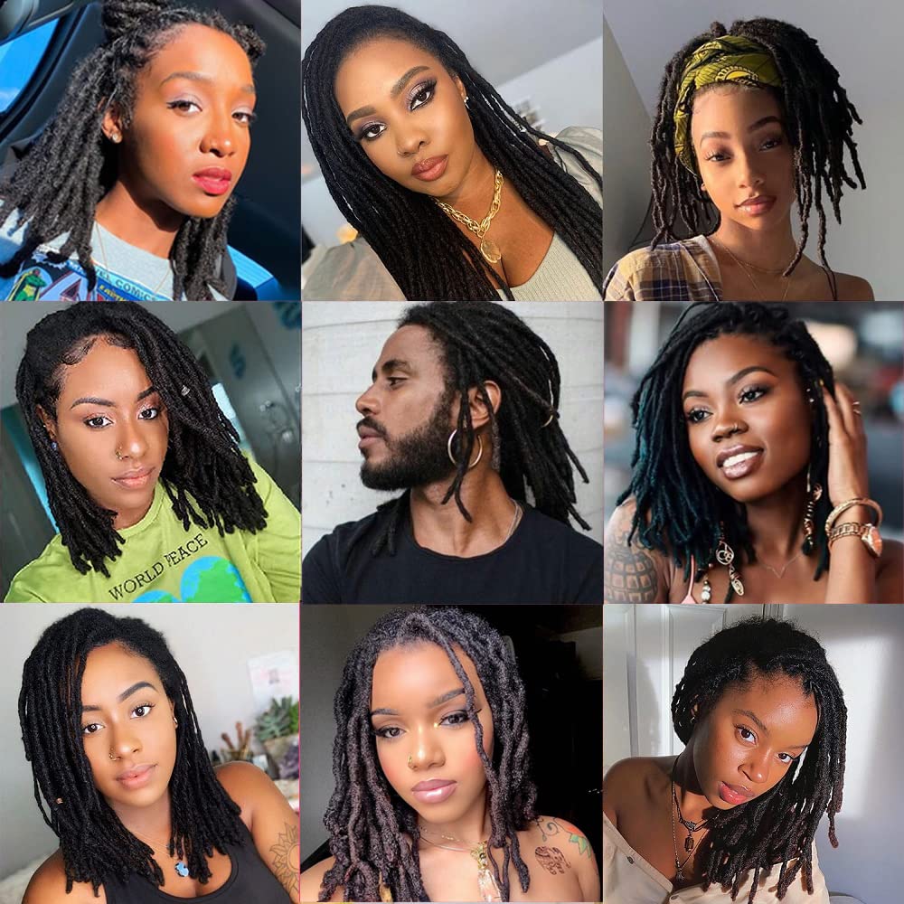 12 Inch 60 Strands Dreadlock Extensions for Women/Men 100% Handmade Loc Extensions Human Hair Can Be Curled and Bleached Dreads Extension with Needle(width 0.6cm natrual color)
