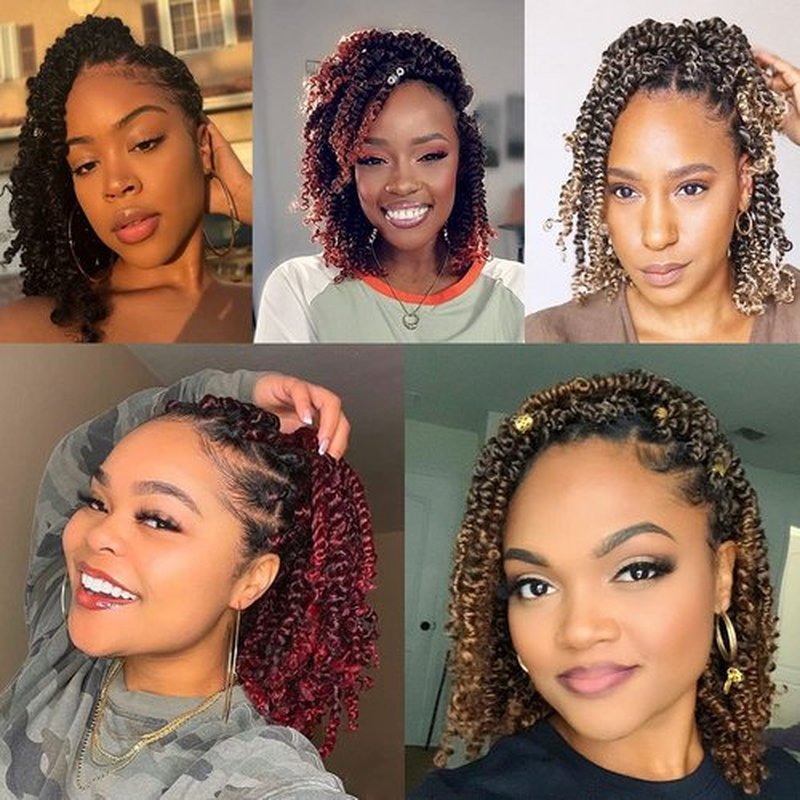 Leeven Pre Twisted Passion Twist Hair 8 Packs 8 Inch Natural Black Pre Looped Crochet Braids Hair Short Bomb Bohemian Braids Synthetic Braiding Hair Extensions for Women #1B