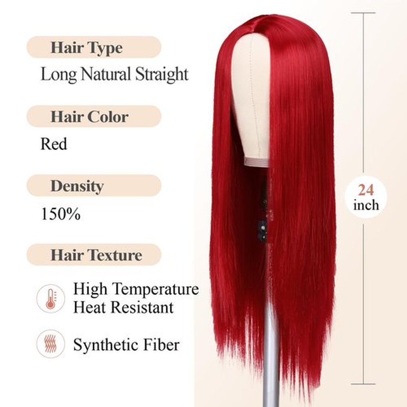 Lady Hanne Long Red Wigs Silky Straight Middle Part Mermaid Red Wig for Women Heat Resistant Synthetic Hair Red Wigs for Daily Party Cosplay