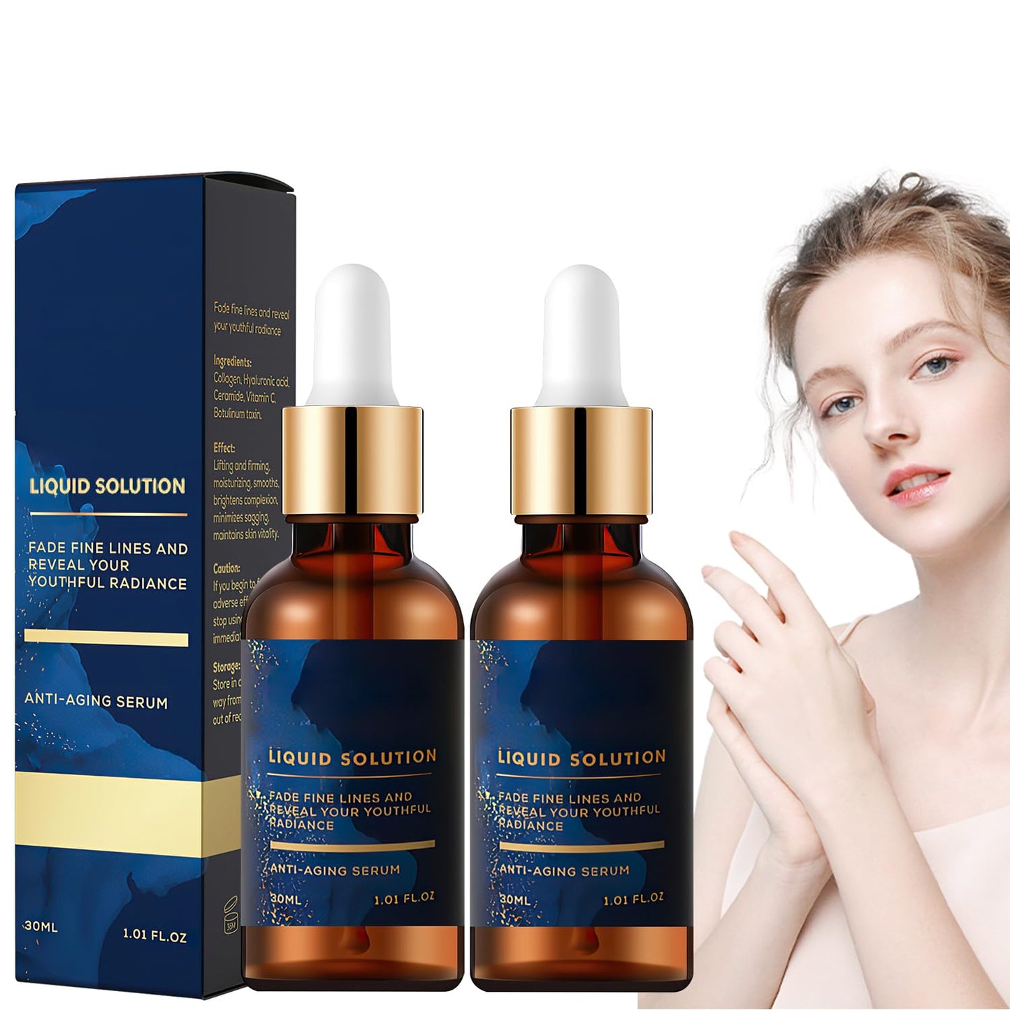 Facial Serum, Liquid Solution Anti Aging Serum, Promotes Skin Collagen Production, Diminishes Fine Lines & Wrinkles(2pcs)