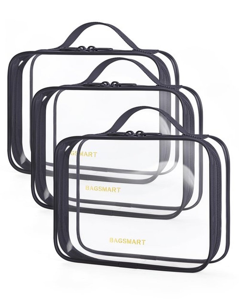 BAGSMART Clear Toiletry Bag, TSA Approved Travel Toiletry Bag Carry On Travel Accessories Bag Airport Airline Quart Size Bags water-resistant Makeup Bag for Women