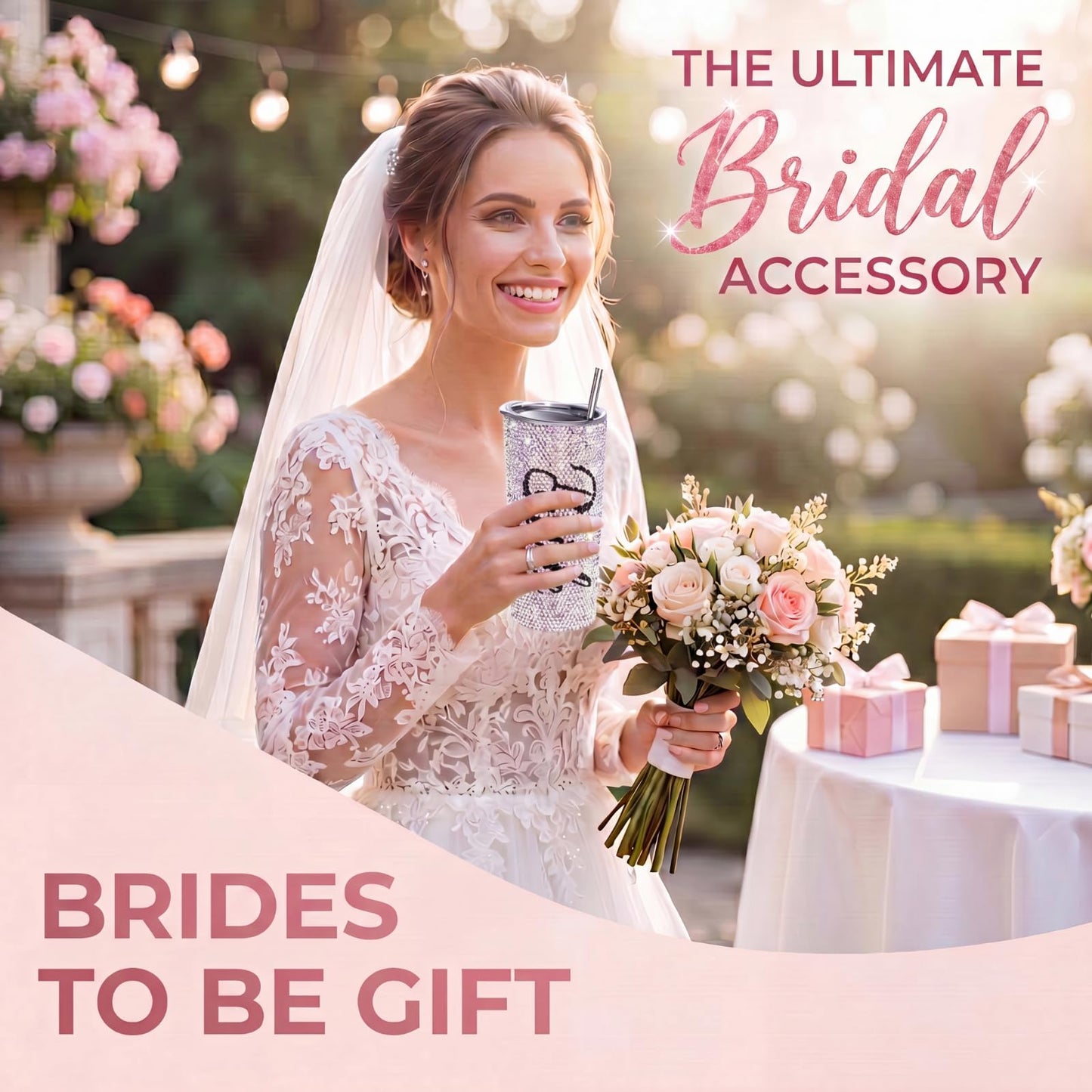 Vesici Brides to Be Gift Bling Diamond Bride Tumbler 20 oz Insulated Bridal Cup with Straw and Lid Bridal Shower Gifts Wedding Gifts for Engagement Party Bachelorette Maid of Honor Cup(Bride)
