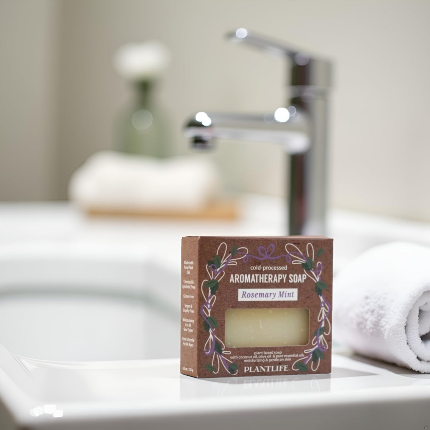 Plantlife Rosemary Mint 3-Pack Bar Soap - Moisturizing and Soothing Soap for Your Skin - Hand Crafted Using Plant-Based Ingredients - Made in California 4.5oz Bar