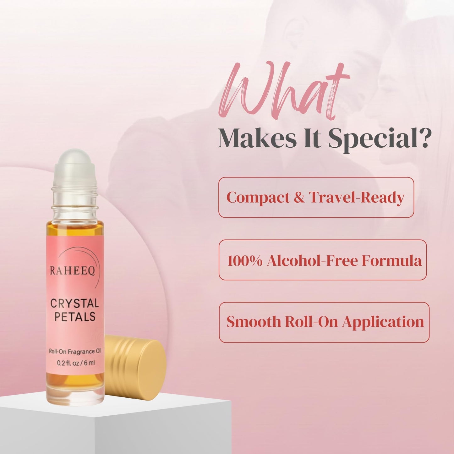 Raheeq Crystal Petals Perfume Oil Roll-On – Long Lasting Jasmine & Rose Fresh Floral Attar, Concentrated Alcohol Free Luxury Arabian Blend, Premium Unisex Fragrance, 6 ml (0.2 fl oz)