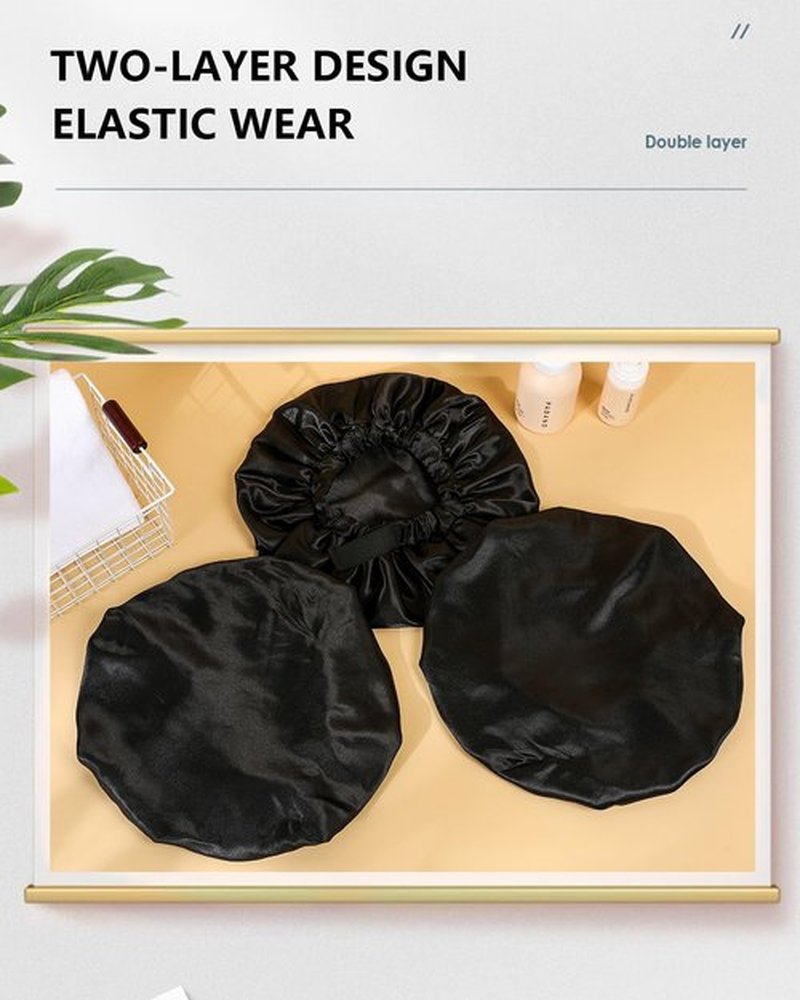 Years calm Silk Bonnet for Sleeping Women, Double Layer Soft Ajustable Elasticity Band Satin Bonnet for Sleeping Hair - Sleep Shower Caps (Black, One Size)